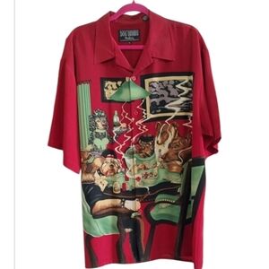 Dragonfly Clothing Company Poker Dogs Smoking Cigars Shirt Gambling in Red